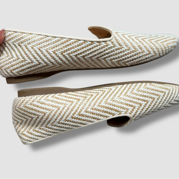 Birdies Heron Woven Loafers Size 7 Chevron Chai White Tan Closed Toe - Picture 8 of 12